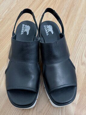 Sorel platform sandals in black, size 9.5